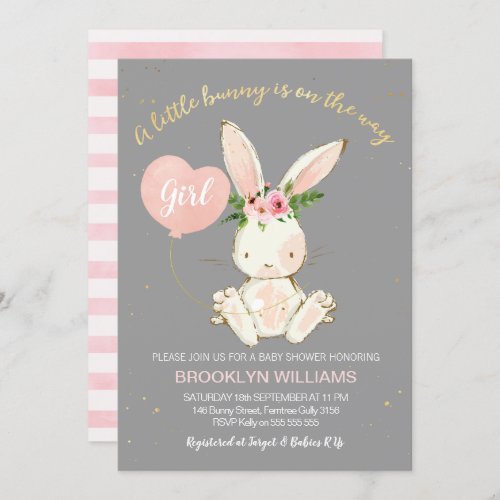 Gray Pink Little Bunny Baby Shower invitation