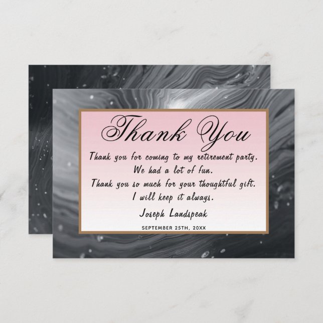 Gray & Pink Marble Retirement Thank You Note (Front/Back)