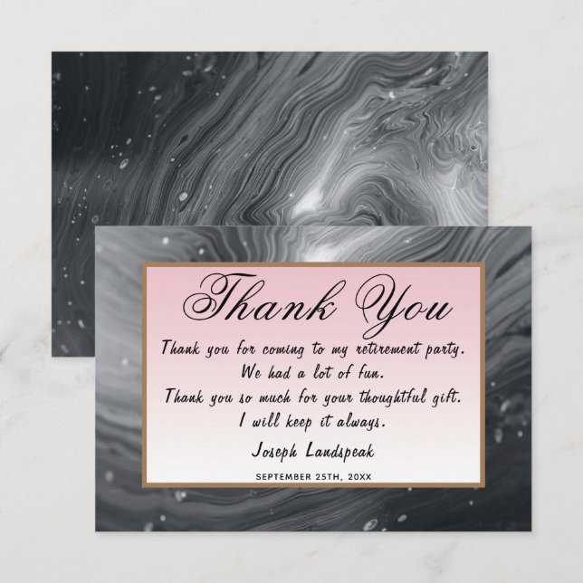 Gray & Pink Marble Retirement Thank You Note Card (Front/Back)