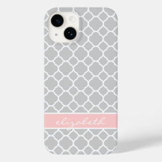 Gray & Pink Modern Quatrefoil Custom Monogram Case-Mate iPhone 14 Case