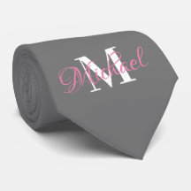 Gray & Pink Monogramed Necktie
