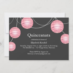 Gray & Pink Party Lantern Quinceanera Invitation