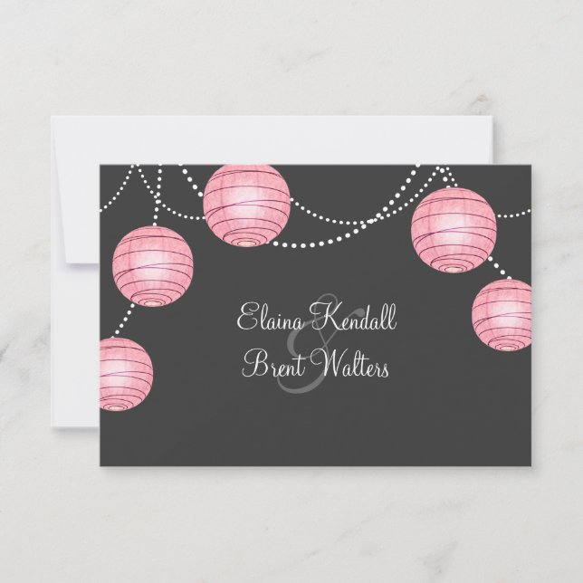 Gray & Pink Party Lanterns RSVP Card (Front)
