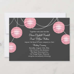 Gray & Pink Party Lanterns Wedding Invitation