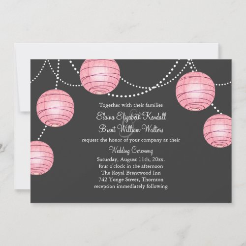 Gray &amp; Pink Party Lanterns Wedding Invitation