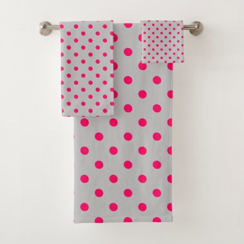 Gray Pink Polka Dot Bath Towel Set