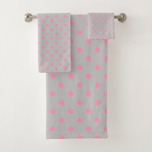Gray Pink Polka Dot Bath Towel Set
