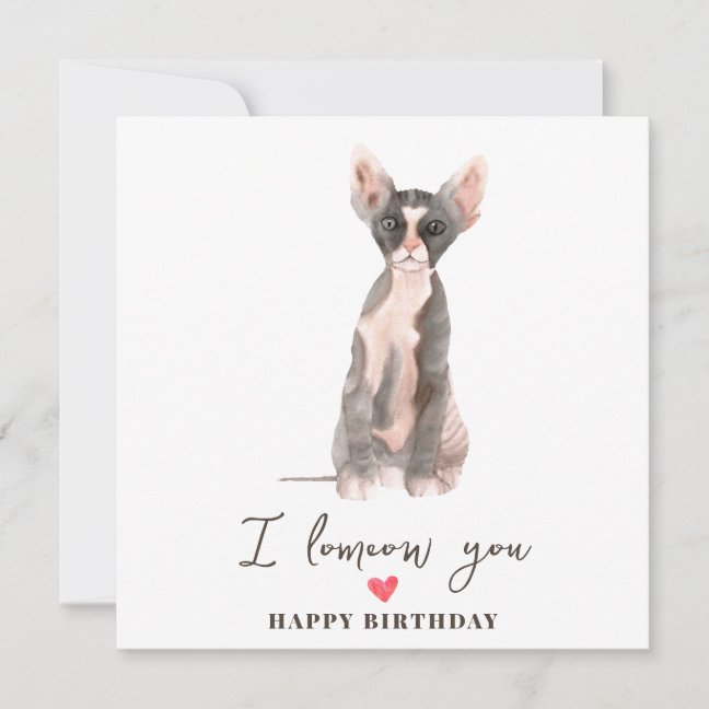 Gray Pink Sphynx Cat Mum Puppy Pets Birthday Card