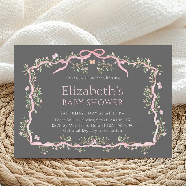 Gray & Pink Spring Garden Baby Shower    Invitation (Creator Uploaded)