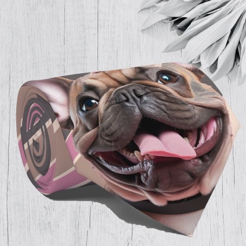 Gray Pink Striped French Bulldog Dog Pet Neck Tie
