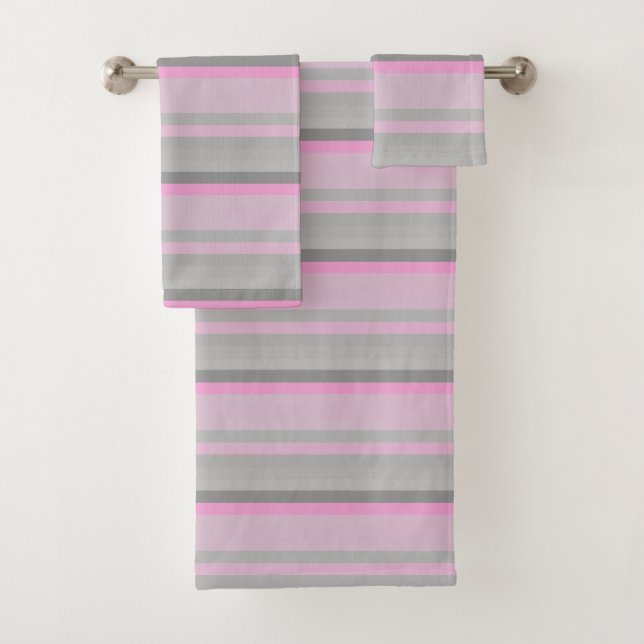 gray pink stripes bath towel set (Insitu)