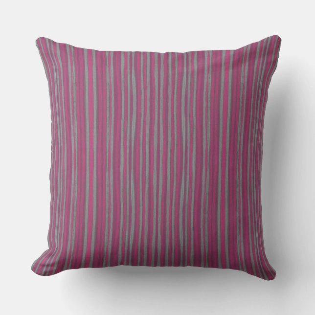 Gray & pink stripes, striped pattern narrow stripe throw pillow (Front)