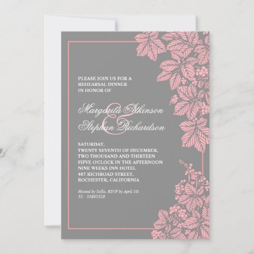 gray &amp; pink vineyard rehearsal dinner invites