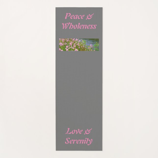 gray, pink, water, flowers, your text & image yoga mat (Front)
