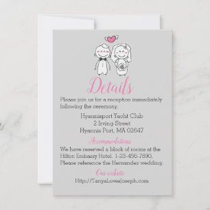 Gray & Pink Wedding Details Bride & Groom Invitation