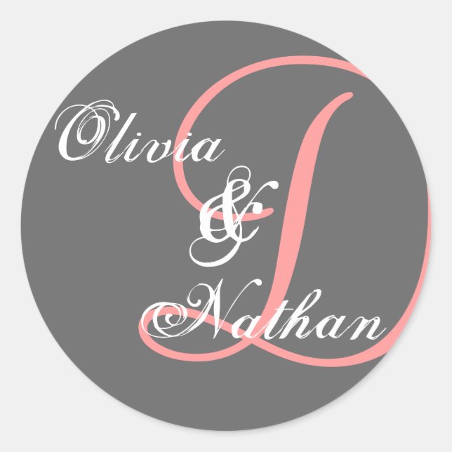 GRAY & PINK Wedding Monogram Sticker (Front)