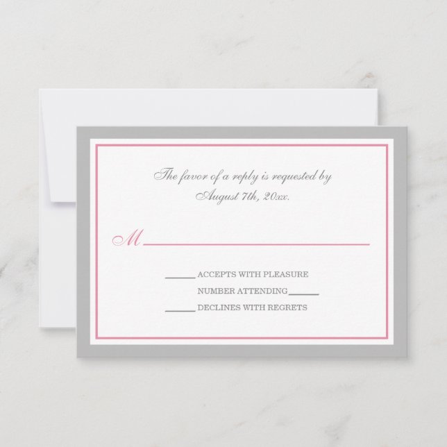 Gray & Pink Wedding Reception RSVP Cards (Front)