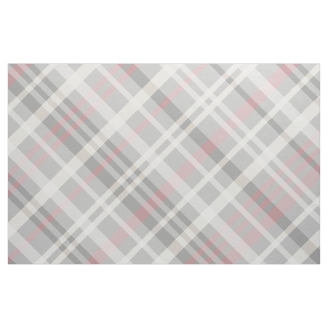 gray pink white diagonal plaid fabric (Fat Quarter)