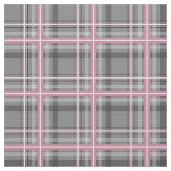 Gray Pink White Windowpane Plaid Fabric by katz_d_zynes at Zazzle
