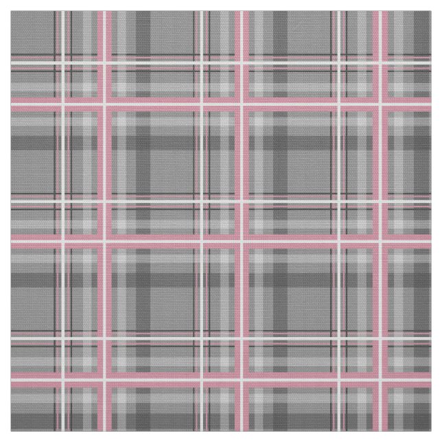 gray pink white windowpane plaid fabric (Swatch)
