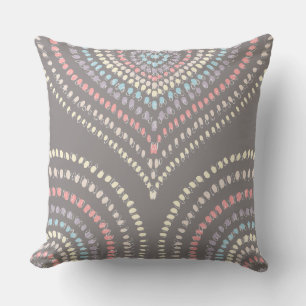 gray pink yellow blue Concentric Hearts Rainbow Throw Pillow