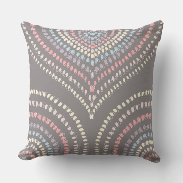 gray pink yellow blue Concentric Hearts Rainbow Throw Pillow (Front)