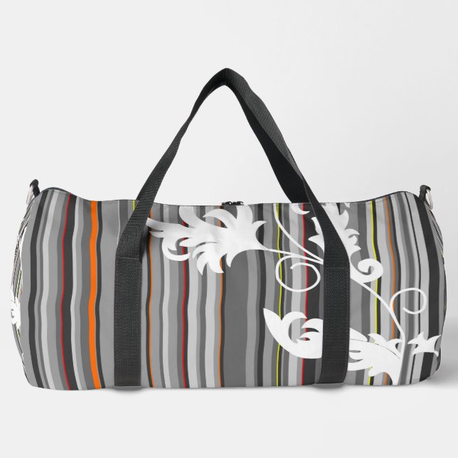 Gray Pinstripe with Flora Detail Print Cut Sew Bag (Front)