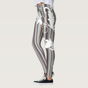 Gray Pinstripe with White Floral Design Leggings