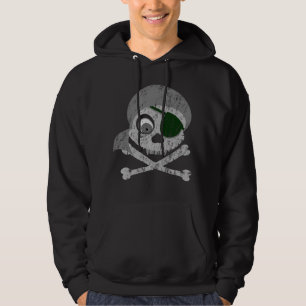 Gray Pirate Skull Distressed Dark Hoodies