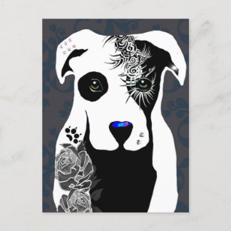 Gray Pit bull dog tattoos and piercing rose Postcard