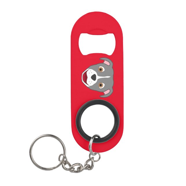 Gray Pitbull Face with White Blaze Keychain Bottle Opener (Front)