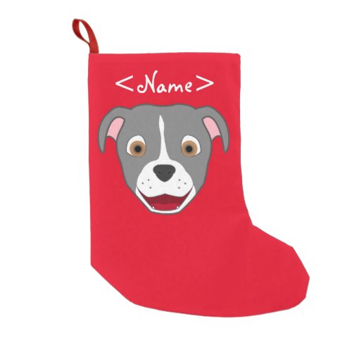 Gray Pitbull Face with White Blaze Small Christmas Stocking