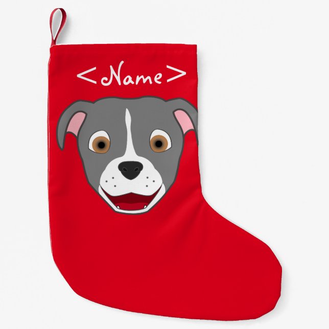 Gray Pitbull Face with White Blaze Small Christmas Stocking (Front)