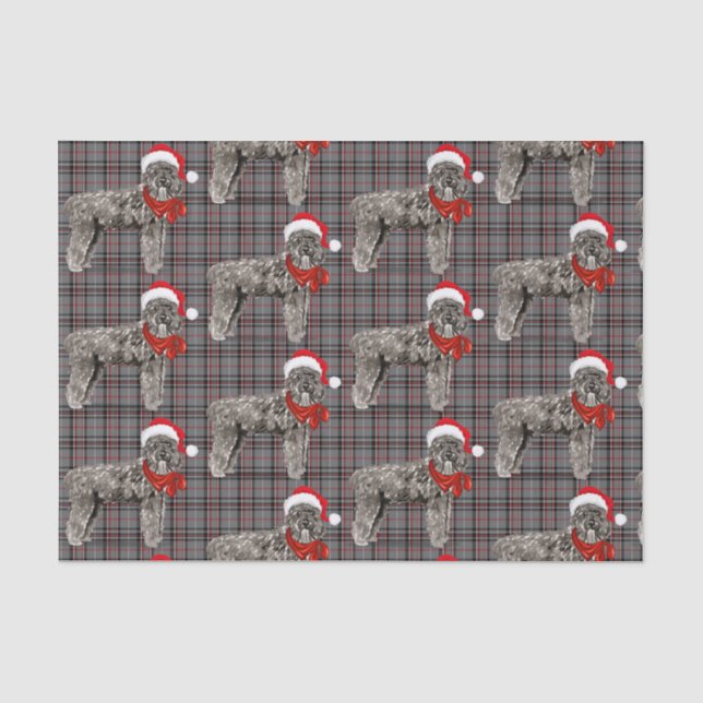 Gray Plaid and Christmas Bouvier Dog Lover Holiday Tissue Paper (Front)