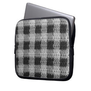 Gray Plaid Artisan Crochet Print Electronics Bag