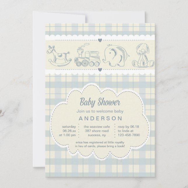 Gray Plaid Baby Shower Invitation (Front)