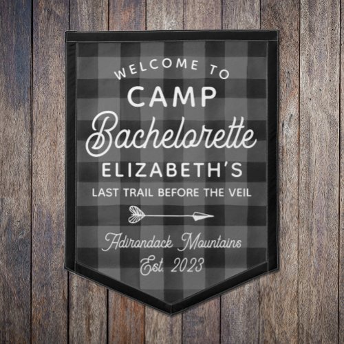 Gray Plaid Camp Bachelorette Welcome Sign Pennant