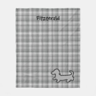 Gray Plaid Dachshund Fleece Blanket