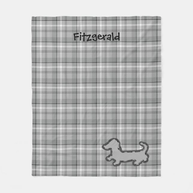 Gray Plaid Dachshund Fleece Blanket (Front)