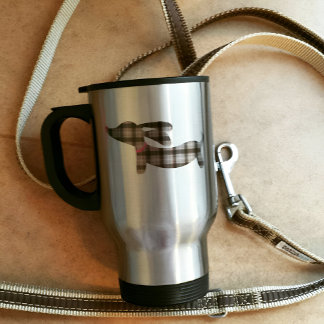Gray Plaid Dachshund | Travel Coffee Mug