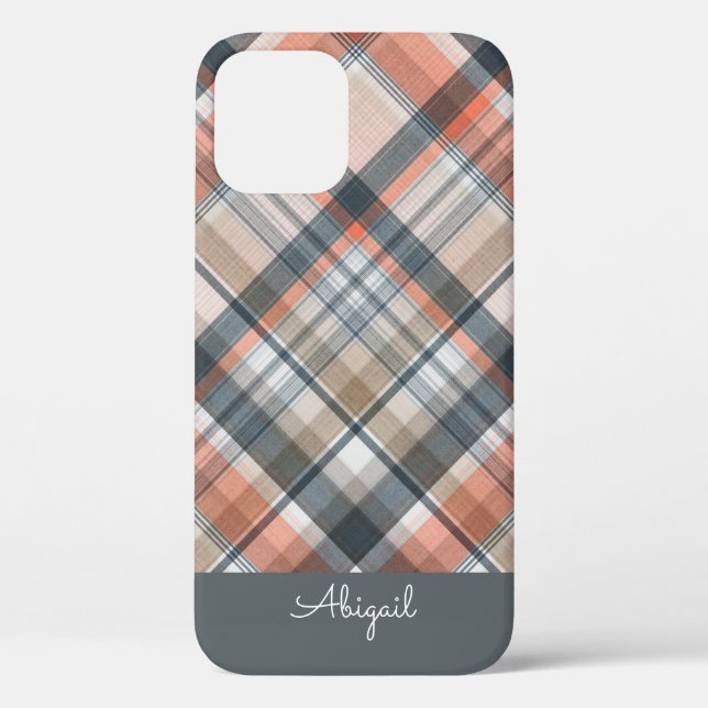 Gray Plaid Elegant Script Name Case-Mate iPhone Case (Back)
