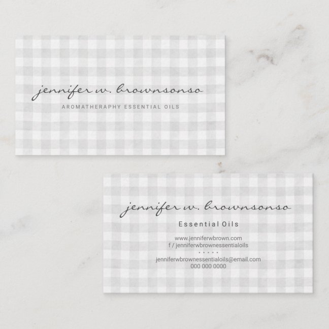 Gray Plaid Gingham Business Card