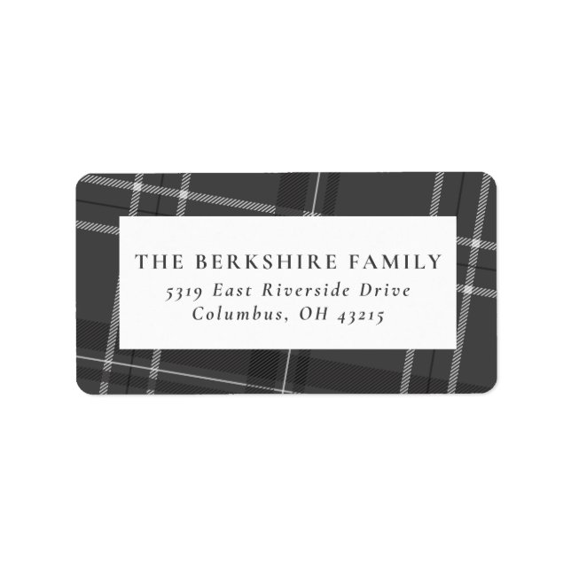 Gray plaid holiday return address sticker (Front)