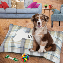 Gray Plaid Pattern Bone Add Name Personalized Dog Pet Bed