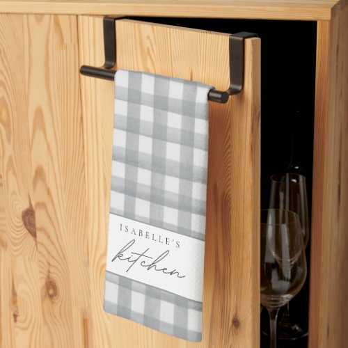 Gray Plaid Personalizable Kitchen Towel