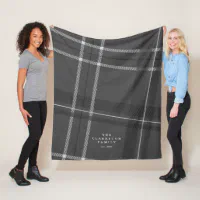 Gray plaid personalized family fleece blanket