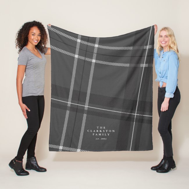 Gray plaid personalized family fleece blanket