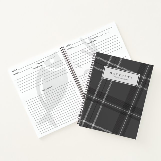 Gray plaid personalized family recipe notebook (Inside)