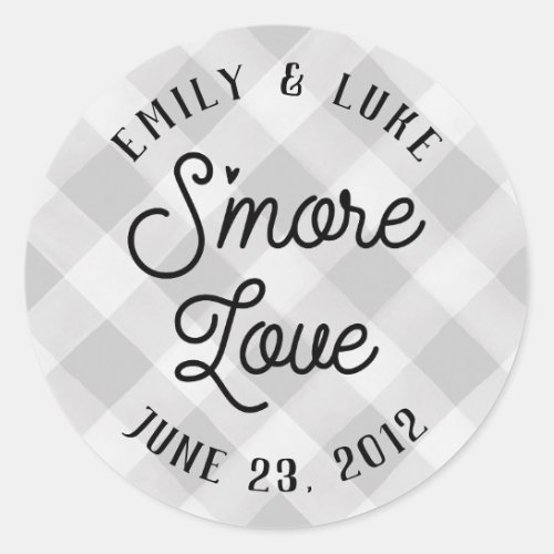 Gray Plaid Smore Love Baby Shower Favor Sticker