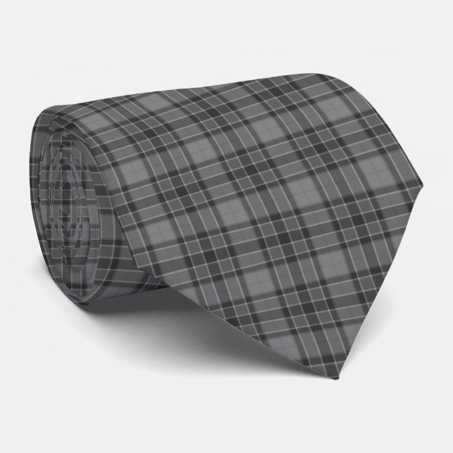 Gray Plaid Tartan Neck Tie (Rolled)
